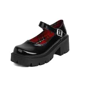 Amazon.com | Caradise Black Chunky Mary Jane Platform Shoes